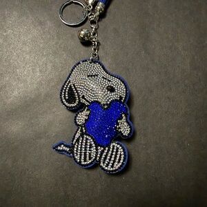 Snoopy Rhinestone Key & Card Holder Charm in Blue Heart